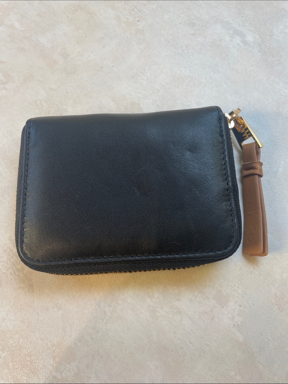 Zara Women’s Black Zip Wallet with Brown Pull Tab